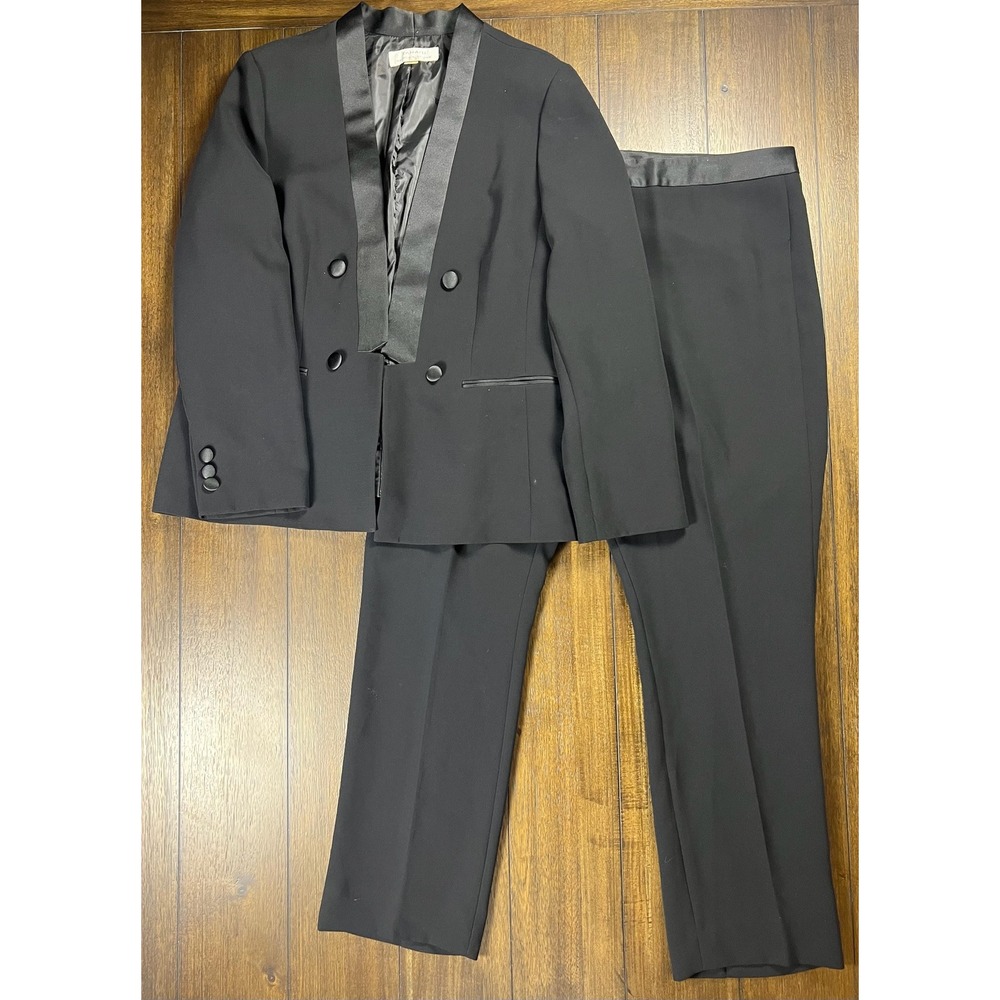 Tahari Arthur S. Levine Womens Black Satin Trim Tuxedo Pant Suit Size 18